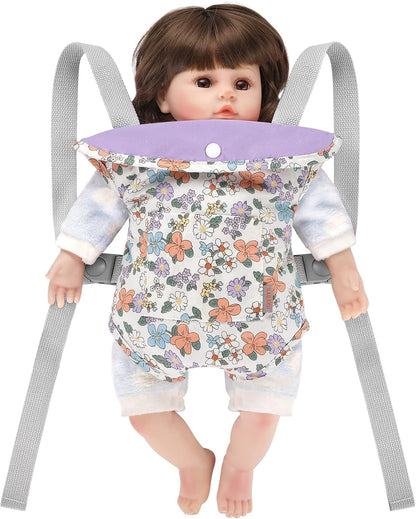 GAGAKU Baby Doll Carrier for Little Girls, Reborn Doll Accessories for Toddlers 3+ Years Old, Kids Toy Baby Dolls Sling Carrier - Pink - Moonflower