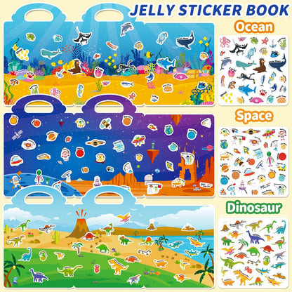 6 Sets Reusable Sticker Book for Toddlers 3-6, Jelly Sticker Books for Toddler, Travel Sticker Activity Toys for Kids 3 4 5 6 Years Old Girls & Boys