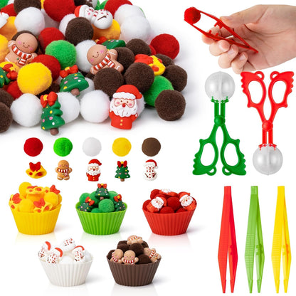 Summer Sensory Bin Fillers - 266Pcs Summer Gift Fine Motor Toys Counting Sorting Toys for Kids, Plastic Bead with Santa Claus Xmas Tree Cup Clip for Preschool Education Activities