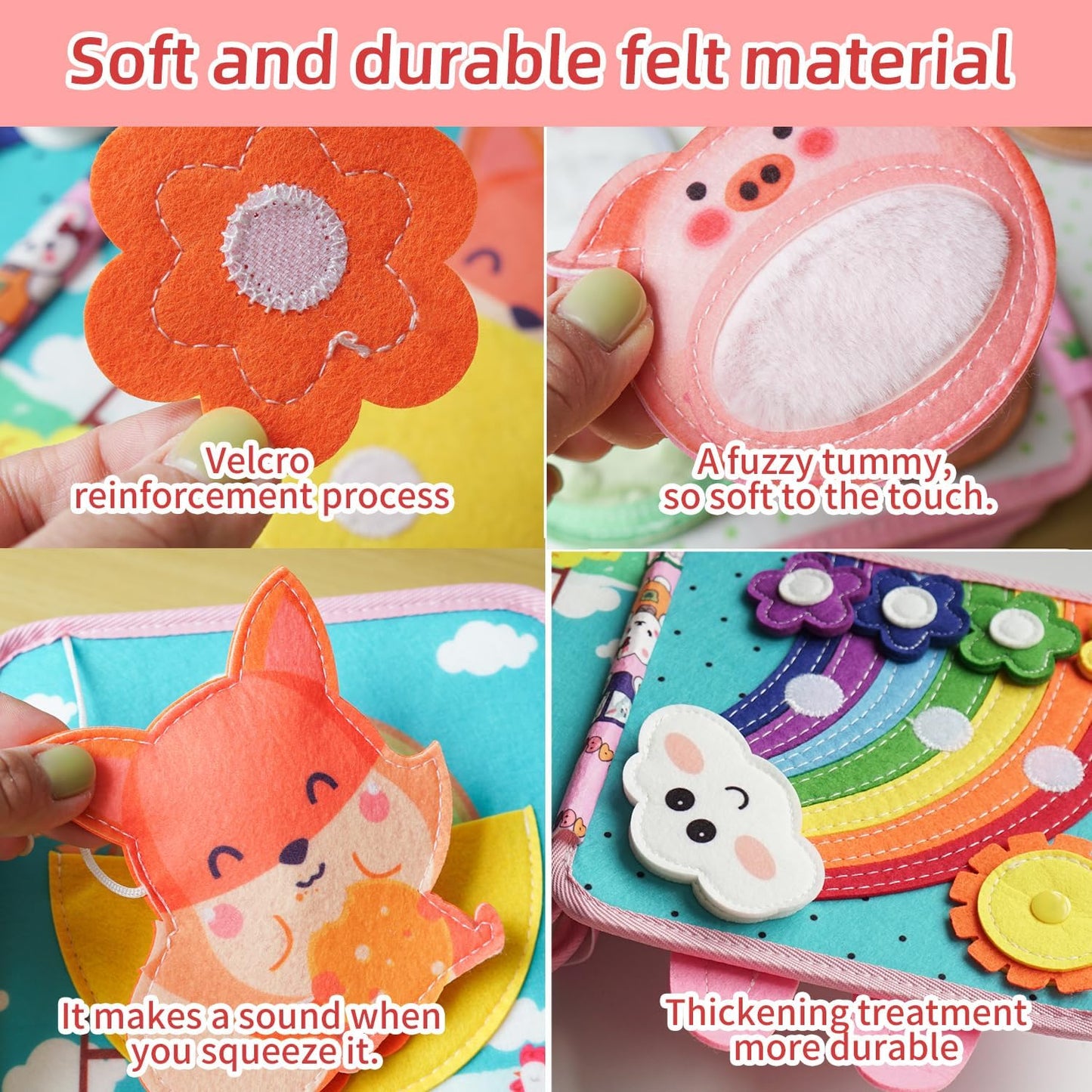 Montessori Busy Book, Suitable for Toddlers Aged 1-3, Felt Sensory Activity Book, Children's Travel Toy, Quiet Book Busy Board, Birthday Gift for Boys and Girls