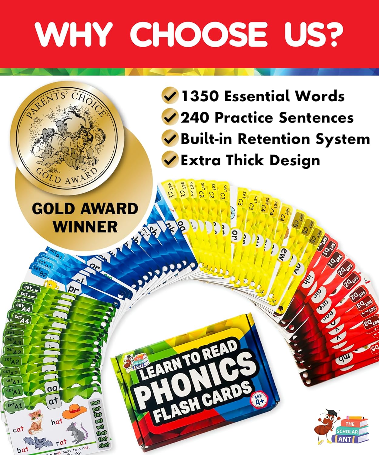 Phonics Flash Cards with Proven Spaced Repetition Learning System - Learn to Read in 20 Phonic Stages - Digraphs CVC Blends Long Vowel Sounds Phonics Games for Kids Ages 4-8 Kindergarten 1st 2nd Grade