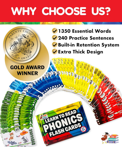 Phonics Flash Cards with Proven Spaced Repetition Learning System - Learn to Read in 20 Phonic Stages - Digraphs CVC Blends Long Vowel Sounds Phonics Games for Kids Ages 4-8 Kindergarten 1st 2nd Grade