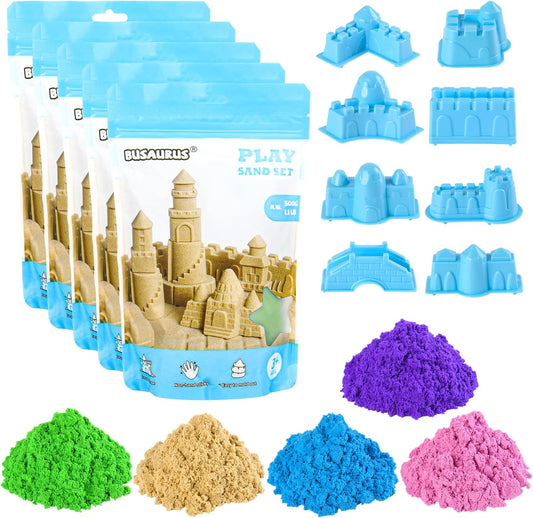 Magic Sand for Kids – 5.5 Lbs Bulk Magic Moving Sand Play Set with 5 Colors & 8 Castle Molds – Non-Toxic, Non-Sticky Squeezable Play Sand Refill for Sensory Bin, Arts Crafts, Boys Girls Birthday Gifts