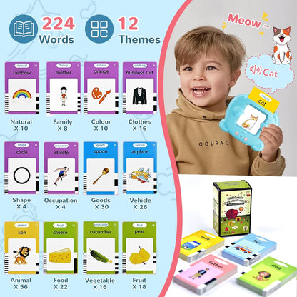 Spanish & English Talking Flash Cards for Toddler, Bilingual Flash Cards Learning Montessori Toys with 224 Sight Words, Speech Therapy Toys for Children Sensory Preschool Education