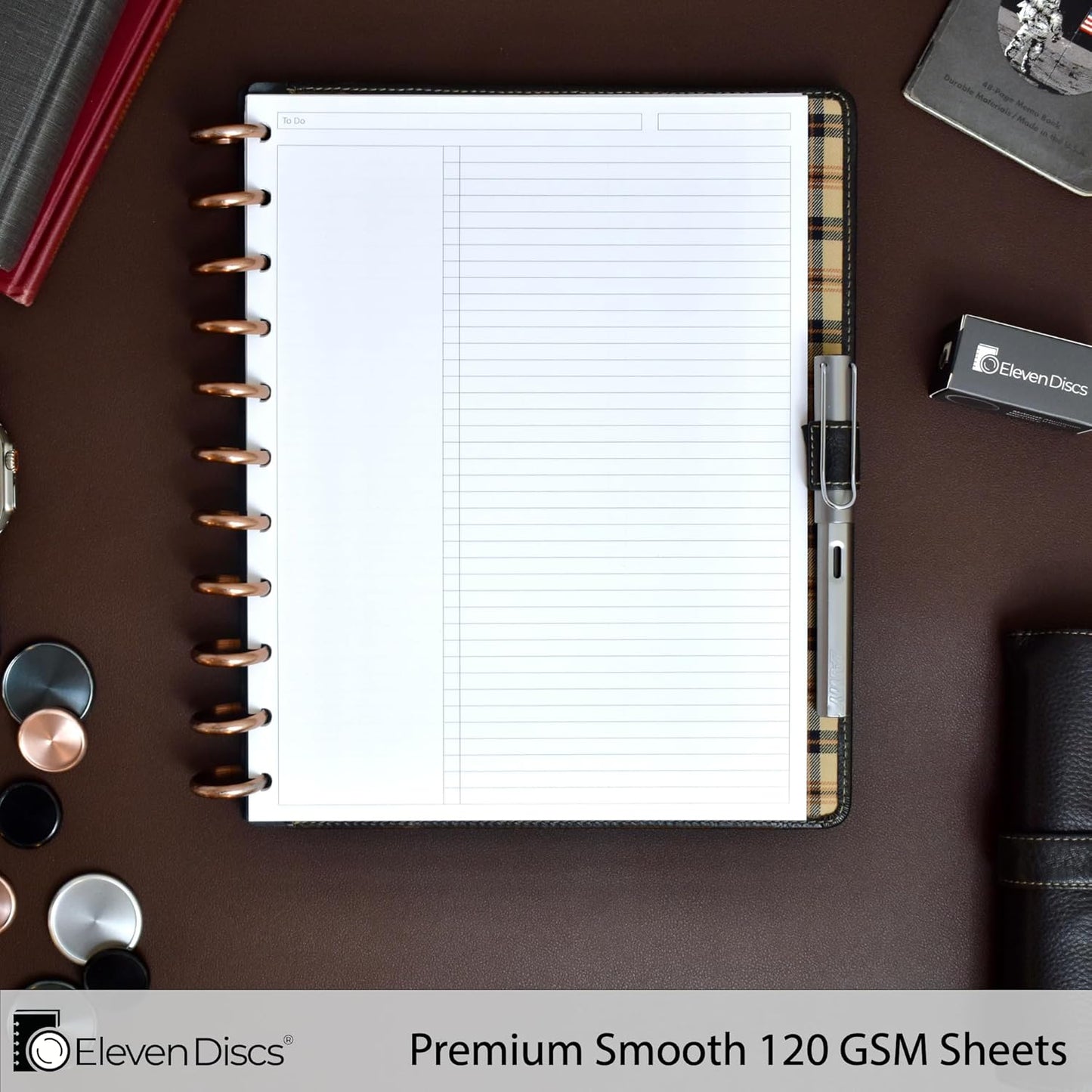 Eleven Discs Discbound Paper, Junior Size Mileage Log Sheets - Premium 120gsm Heavyweight Notebook & Planner Refills - 8 Discs, 5.5 x 8.5 in - Punched for Circa, Arc, TUL (50 Sheets)