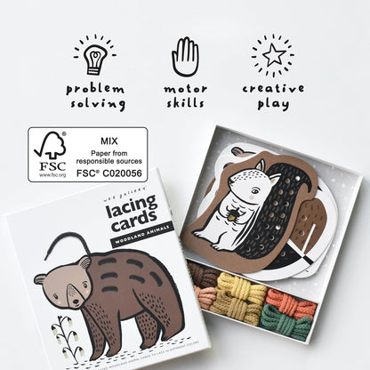 Wee Gallery Baby Animals Lacing Cards, Sewing Board and Travel Game for Toddlers and Preschoolers, Fine Motor Skills Toy, Montessori-Inspired Educational Kids Craft Activity for Ages 3+