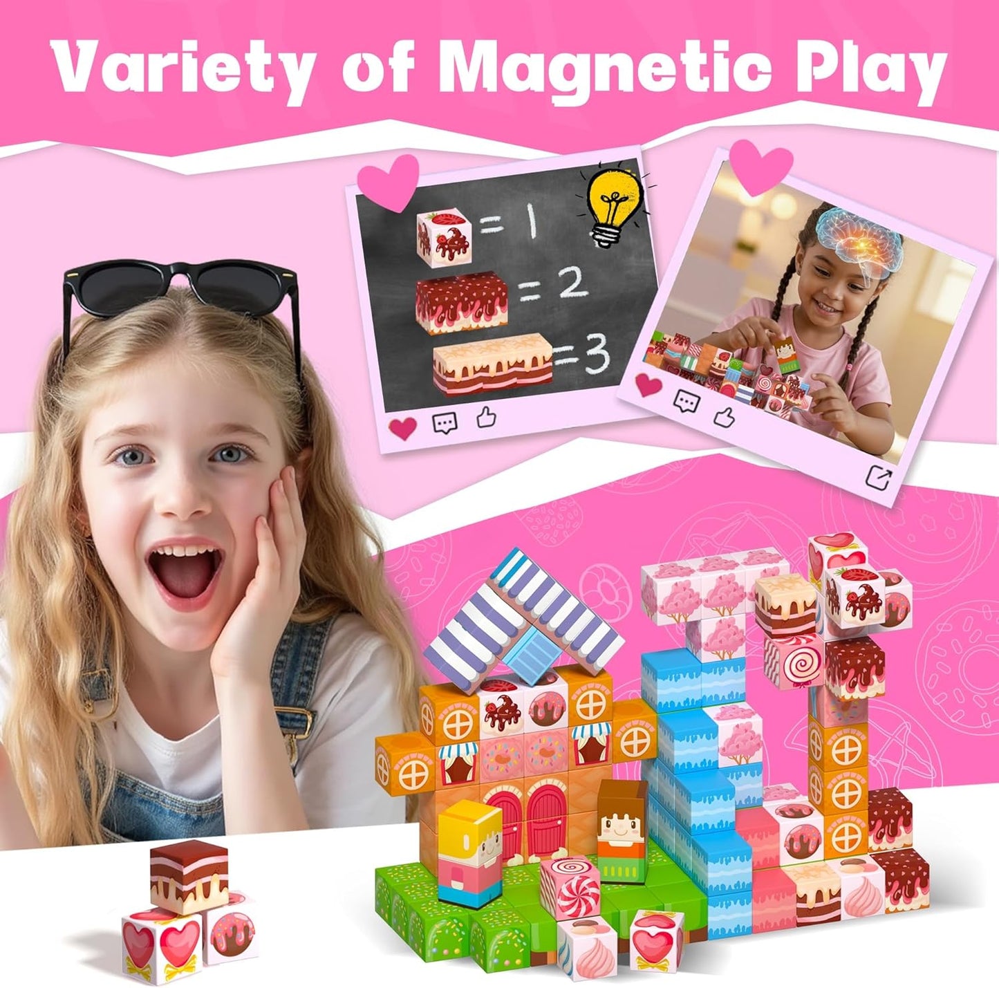 Mini Magnetic Tiles Toddler Travel Essentials Set,1.5Inch 42PCS Magnetic Building Tiles Portable Construction Toys for Airplane Car Kid Aged 3+ Birthday Gift