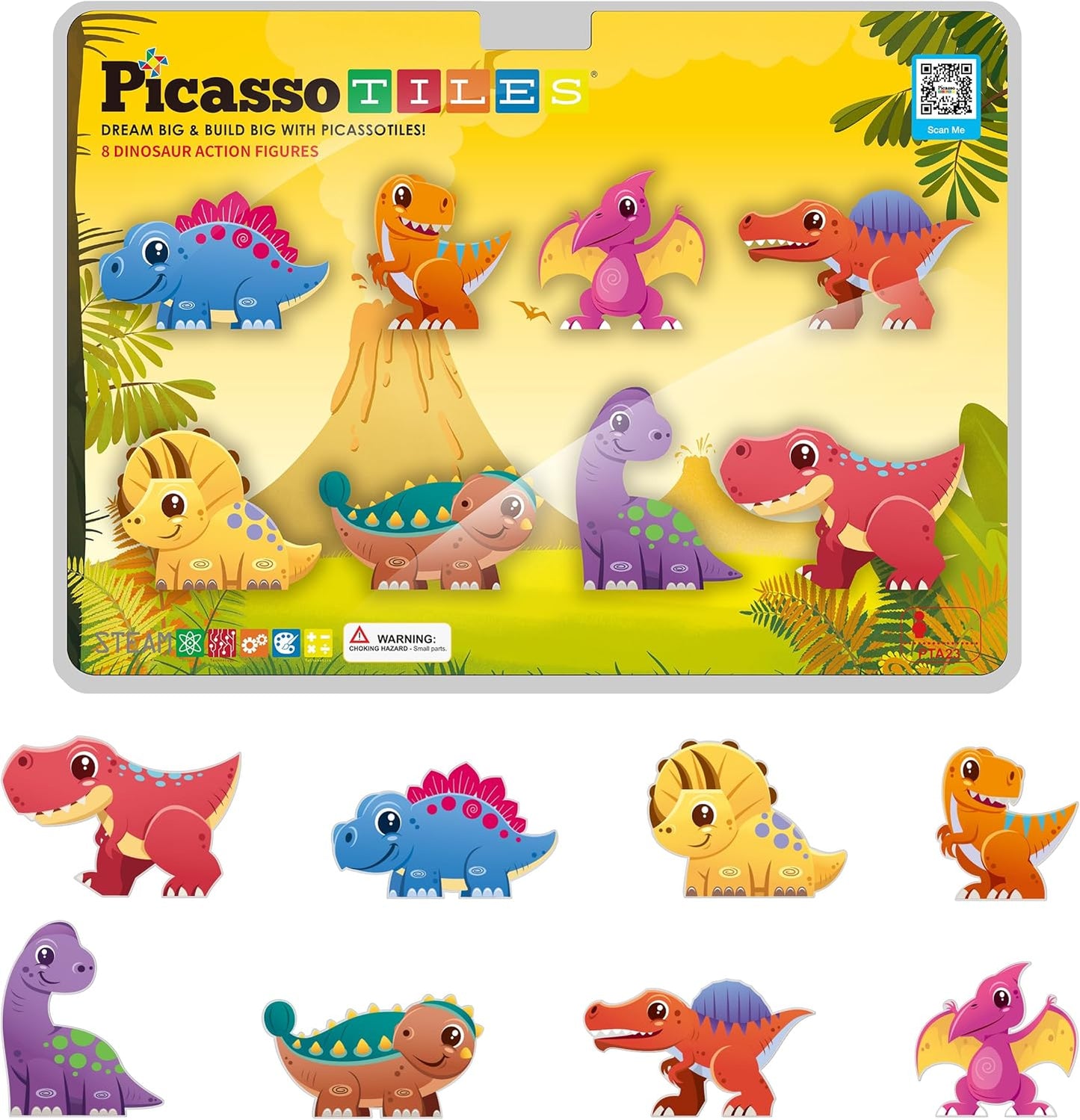 PicassoTiles Magnetic Tile Building Blocks Add On 8 Magnetized Action Figures Construction Vehicles & Zoo Animal Theme Compatible with Magnet Tiles Sets STEM Learning Toy for Boys & Girls Age 3+ PTA21
