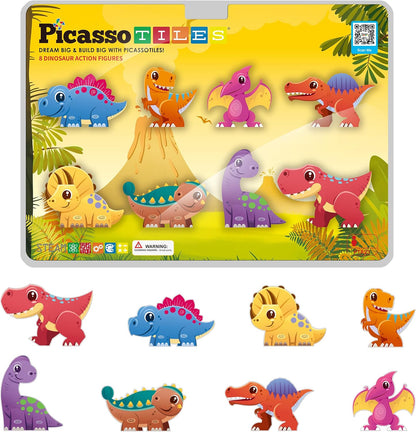 PicassoTiles Magnetic Tile Building Blocks Add On 8 Magnetized Action Figures Construction Vehicles & Zoo Animal Theme Compatible with Magnet Tiles Sets STEM Learning Toy for Boys & Girls Age 3+ PTA21