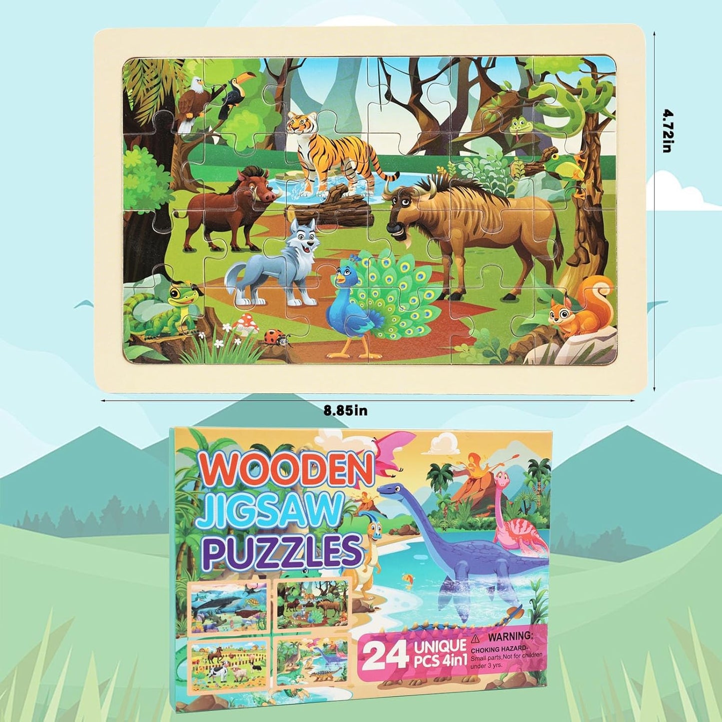 4 Sets of Wooden Puzzles, Each Set has 24 Pieces, Including Castle Unicorn Princess, for Toddlers 3-5, Puzzles for Kids Ages 4-6, Preschool Educational Brain Teaser Toys for Girls 3 4 5 6 Years Old.