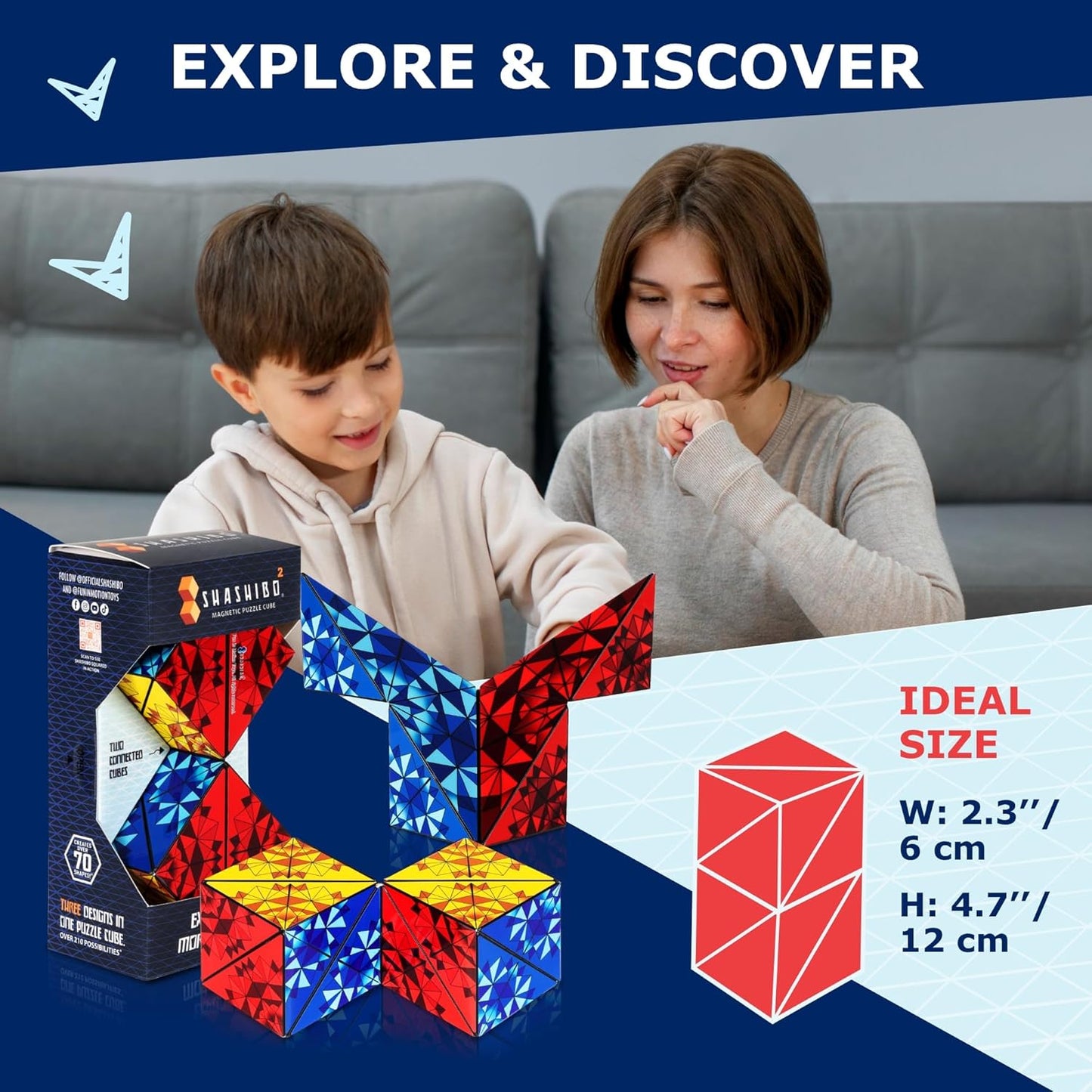 Shashibo Octa Shape Shifting Box - STEM Fidget Toy with Ultra Strong Magnets, Perfect Sensory Gift for Kids, Teens, and Adults – Pairs w/All Shashibo Cubes (Infinity)