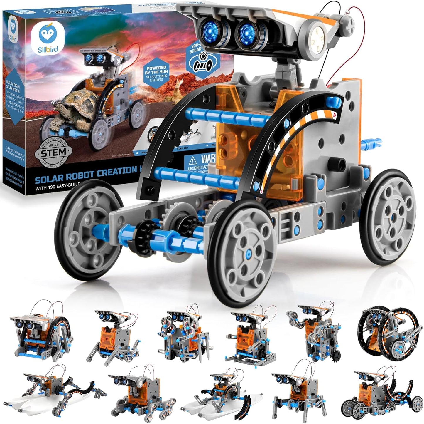 Sillbird Solar Robot Building Kit STEM Gift for Boys Aged 8-12, 12-in-1 DIY Science Educational Robotic Toys for Kids Teens Birthday, Powered by the Sun with 190 Pieces
