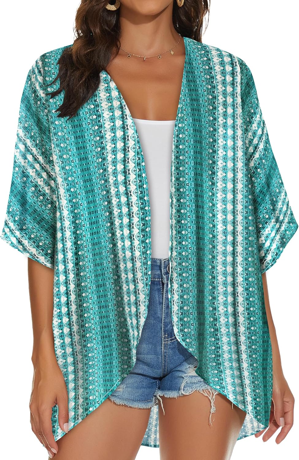 Womens Kimono Cardigans Beach Cover ups Swimwear Puff Sleeve Loose Casual Summer Tops 2026