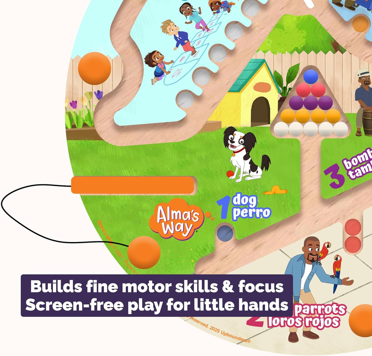 Upbounders® Alma’s Way™ “How Do You Say?” Bilingual Montessori Magnetic Maze – Spanish & English Learning Toy for Toddlers 18 Months+ – Fine Motor & First Words Play