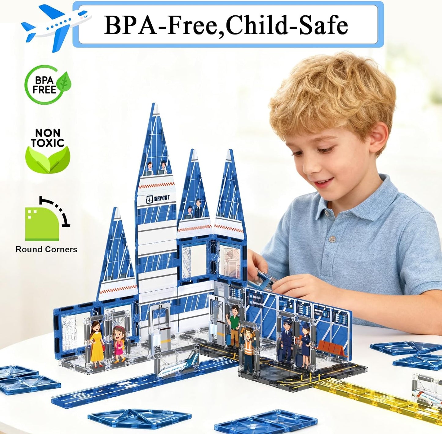 AFUNX Magnetic Tiles, 50PCS Police Station Theme Building Blocks Set, Magnet Building Blocks and STEM Preschool Toys for Toddlers Kids Ages 3-5 5-7 8-10