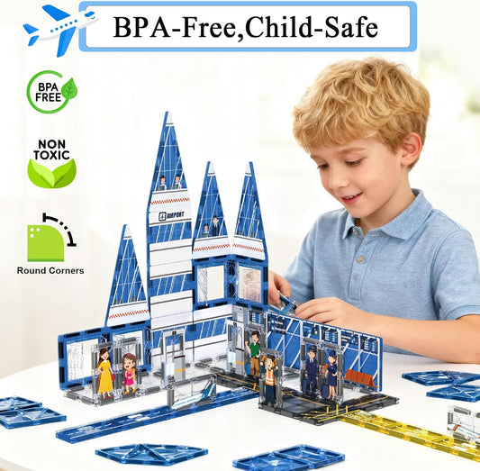 AFUNX Magnetic Tiles, 50PCS Police Station Theme Building Blocks Set, Magnet Building Blocks and STEM Preschool Toys for Toddlers Kids Ages 3-5 5-7 8-10