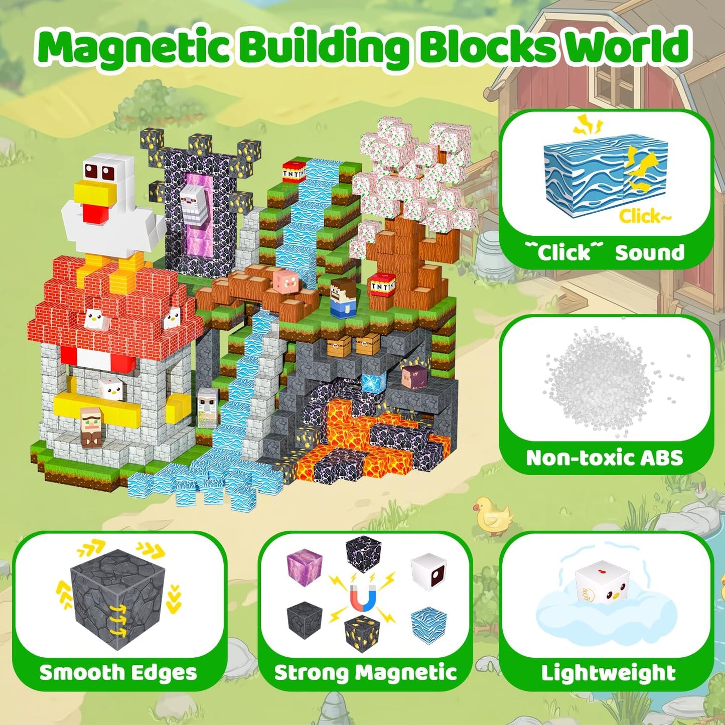 Magnetic Blocks Toys for Kids, 100 PCS Building Blocks Cubes, Stacking Magnetic Tiles Toys for Kids Toddlers Boys Girls Ages 3 4 5 6 7 8-12 Birthday Gifts Party Supplies (Underworld)