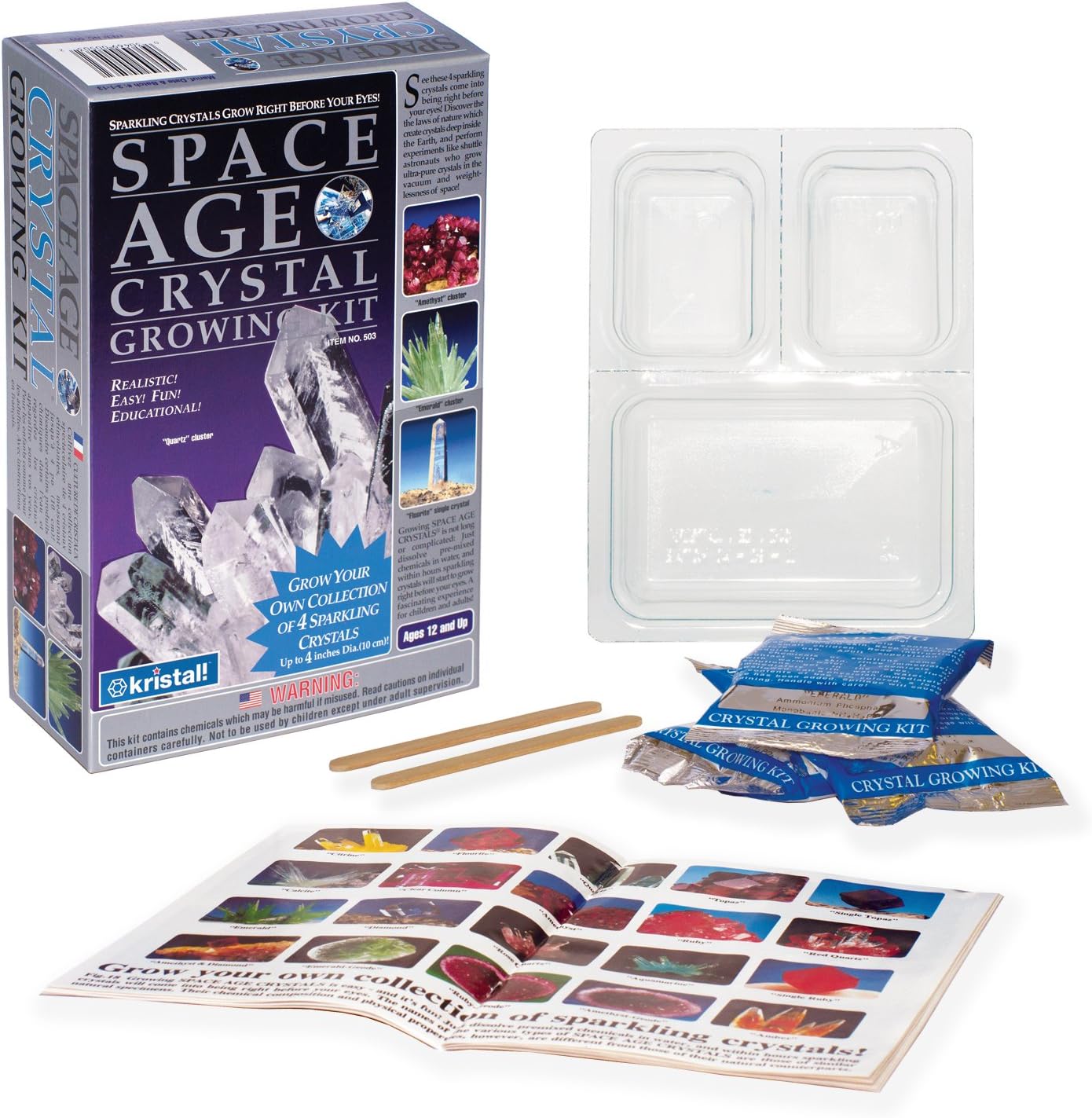 Space Age Crystal Growing Kit: 4 Crystals (Quartz, Emerald, Amethyst)