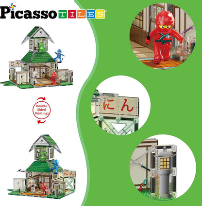 PicassoTiles 60pc Magnetic Tile Princess Castle Building Set with Double Sided Printed Tiles 2 Character Figures STEM Educational Toy Kit for Kids Pretend Play Montessori Learning Ages 3 to 8 PTQ04