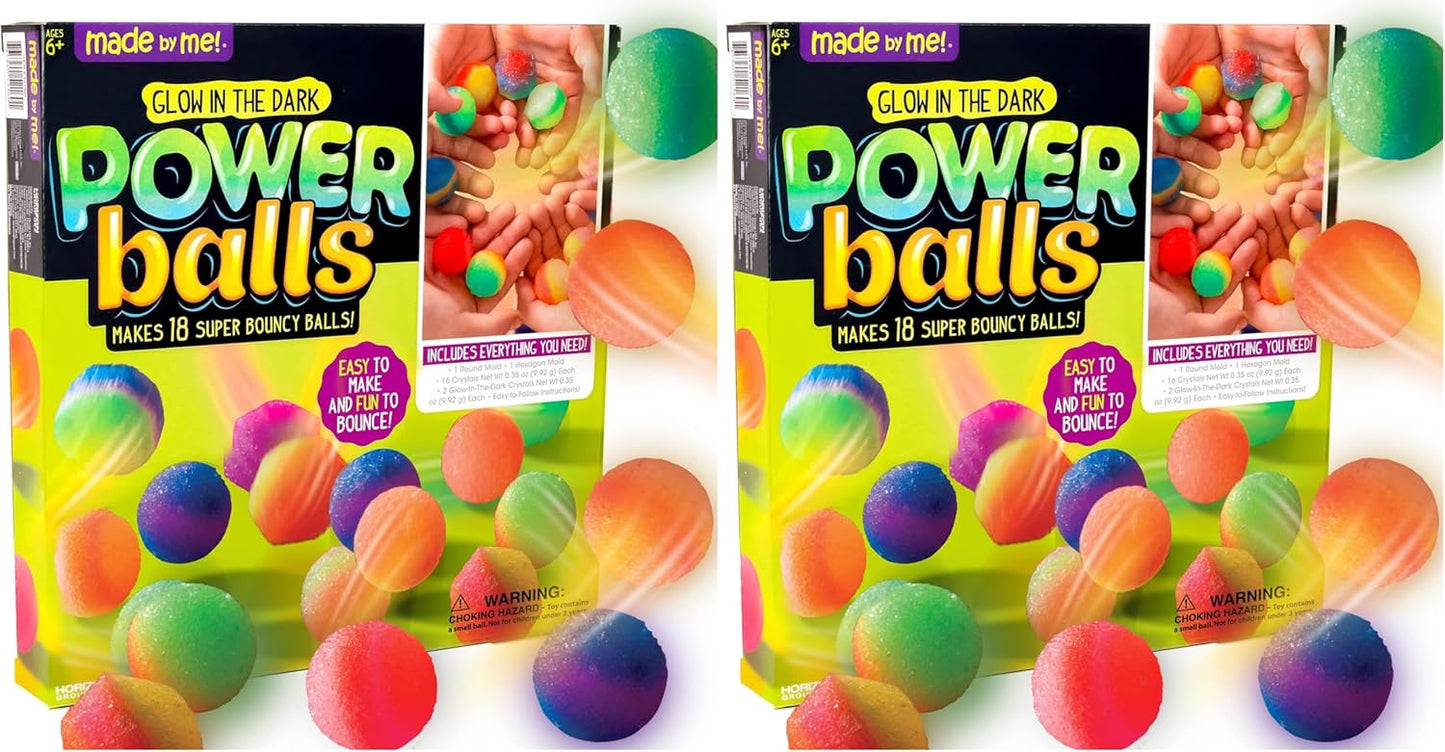 Made By Me Glow The Dark Powerballs by Horizon Group USA, DIY STEM Kit. Make 18 Bouncy Crystal Power Balls, Molds and Instructions Included,Multicolored
