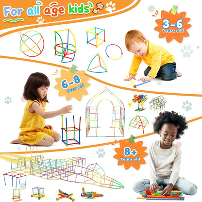 Ggiibro Straw Constructor Toys 600Pcs STEM Building Toy Interlocking Plastic Engineering Thin Tube Blocks Educational Kit for 3 4 5 6 7years Kids Boys and Girls Gift Preschool Toy with Storage Box
