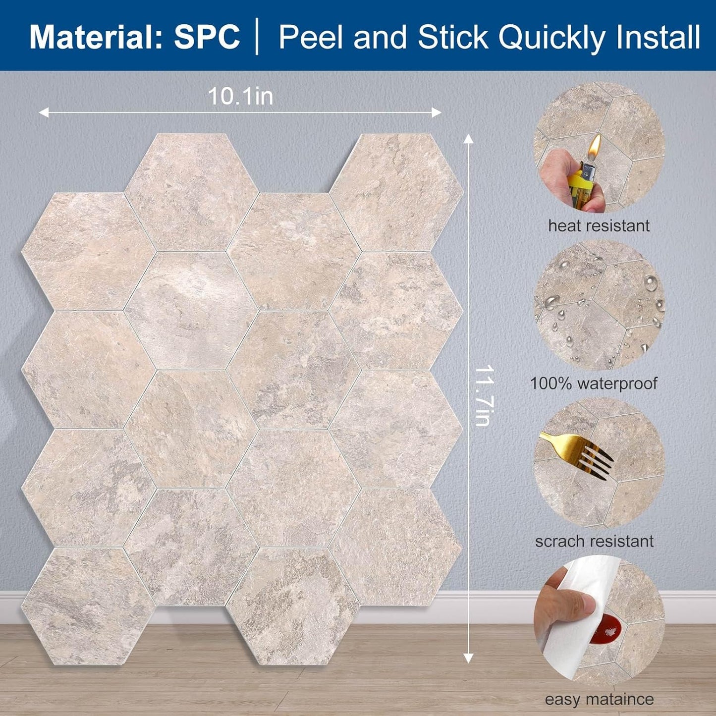 Yipscazo 10 Sheet Hexagon Peel and Stick Backsplash,Self Adhesive Luxury Faux Marble Tile, Asenka Beige Wall Tile for Kitchen, Stick on Backsplash Tiles for Bathroom,RV,Laundry