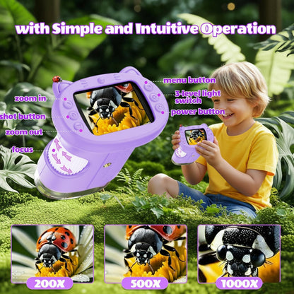 Kids Microscope, 1000X Portable Mini Pocket Microscope with 2.4″ IPS Screen & 8 LEDs, Rechargeable, STEM Educational Science Kit Toys, Best Christmas Birthday Gifts for 4-12 Year Old Girls