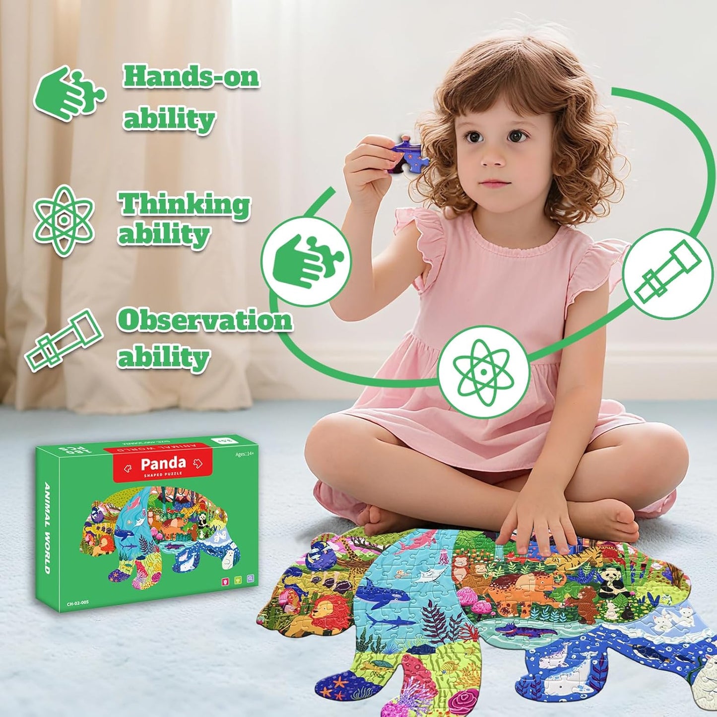GIVEITALL Irregular Animal Puzzles for Kids Ages 4-6 6-8 8-10 10-12 Year Old,Panda Puzzle 180 Pieces Enlightening Floor Puzzle Game Creative Gifts for Boys Girls (Panda)