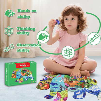 GIVEITALL Irregular Animal Puzzles for Kids Ages 4-6 6-8 8-10 10-12 Year Old,Panda Puzzle 180 Pieces Enlightening Floor Puzzle Game Creative Gifts for Boys Girls (Panda)