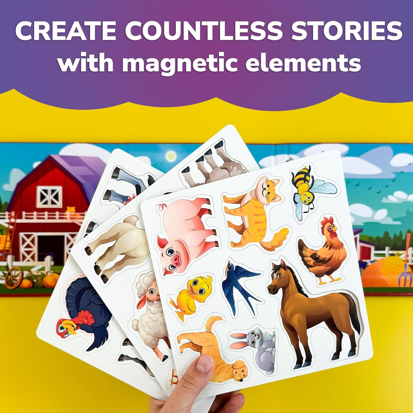 QUOKKA Travel Magnetic Puzzles for Toddlers 1-3 – 20+Pcs Farm Toy Game with Extra-Long Play Book – Fun Travel Game for Kids Ages 3-5 – Strong Magnets for Car Activities – Fun Toddler Puzzle Ages 2-4
