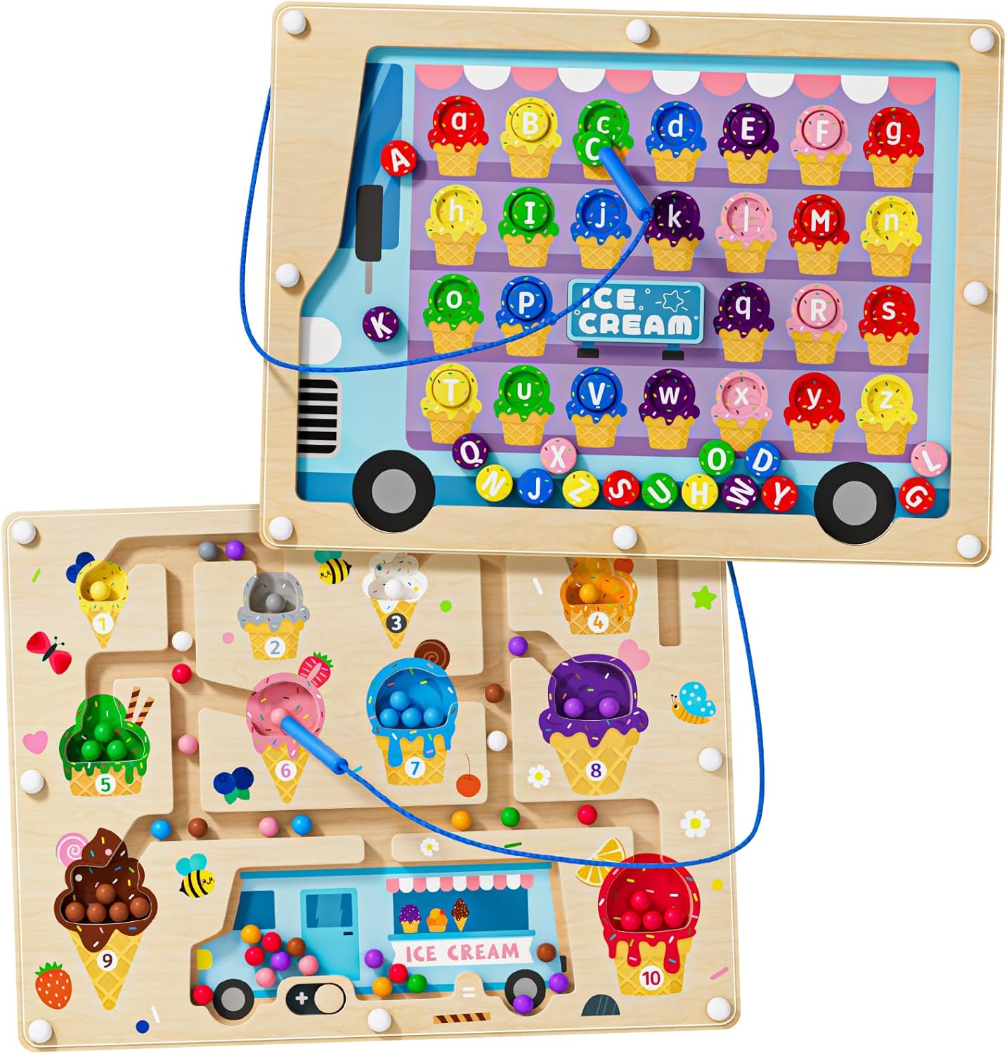 2 in 1 Magnetic Maze Board for Kids Montessori Toys Double-Sided Counting Magnetic Alphabet Letters ABC Magnets Puzzles 3-5 Age Boys and Girls Birthday Gifts