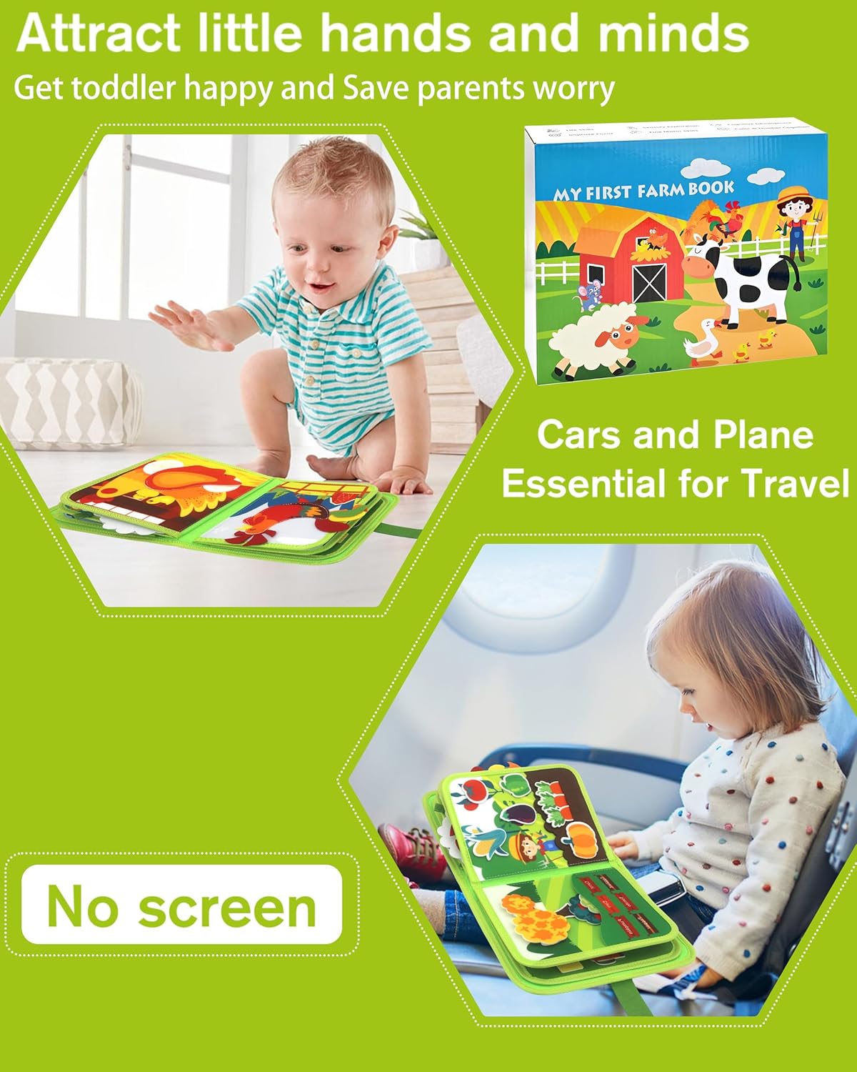 Meafeng Busy Board for Toddlers 1-3 – Montessori Busy Toys for 1 2 3 Year Old Boys Girls, Preschool Educational Travel Quiet Activity Book with Life Skills, Sorting, Matching, and Cognitive Games