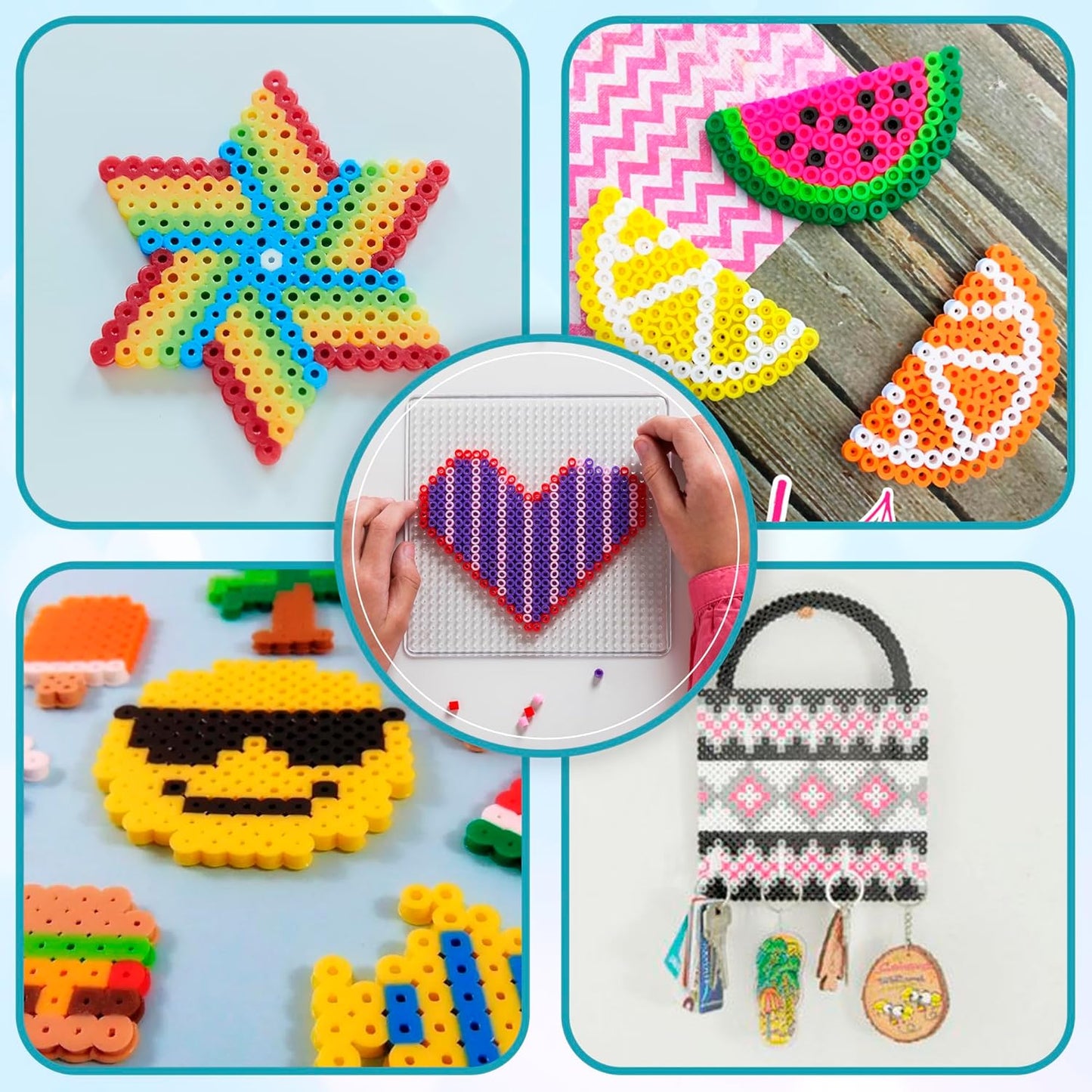 Darice Fuse Beads Pegboards 5pcs - 5mm Melty Beads Peg Board, Large Clear Plastic Boards Kit for Kids and Adults - 5.5" Square, Circle, Heart, Star, Hexagon