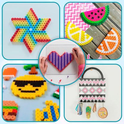 Darice Fuse Beads Pegboards 5pcs - 5mm Melty Beads Peg Board, Large Clear Plastic Boards Kit for Kids and Adults - 5.5" Square, Circle, Heart, Star, Hexagon
