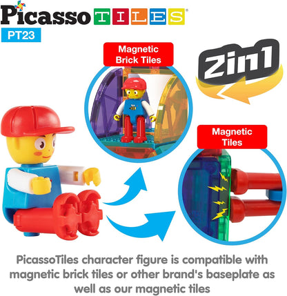 PicassoTiles 2 Piece Car Truck Construction Kit Toy Set Vehicle for Magnetic Blocks Building Tile Sensory Magnet Toys with Re-Enforced Hitch & Long Bed Educational Puzzle Girls Boys Toddlers Ages 3+