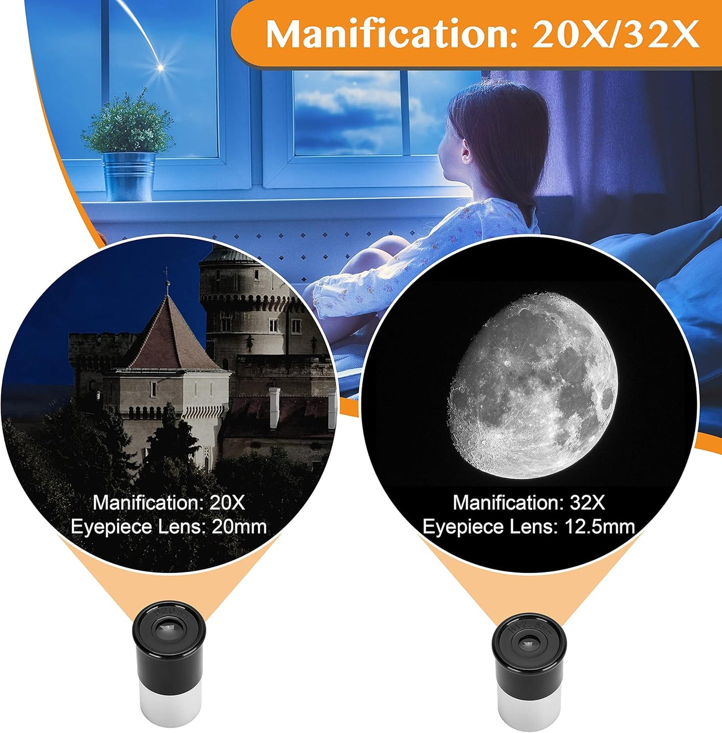 AOMEKIE 40/400 Portable Telescopes with Tabletop Tripod 2 Eyepieces for Kids and Astronomy Beginners with Finderscope and Compass,Space,Gifts(32, x)
