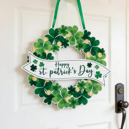 AOMOONOA Lighted St. Patrick’s Day Wreath for Front Door, Battery Operated Shamrock Wreaths with Timer, Wooden Foldable Wreath with Magnetic Word Signs for Irish Holiday Outdoor, Wall Decor