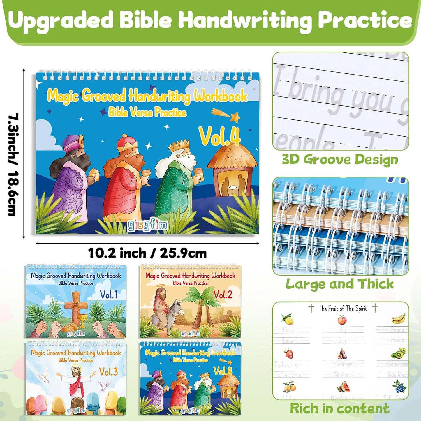 gisgfim Bible Magic Grooved Writing Practice Books for Kids Reusable Grooved Handwriting Workbooks for Kids Ages 3-8 Tracing Bible Magic Copybooks for Christian Sunday School Gifts Prizes（Cursive）