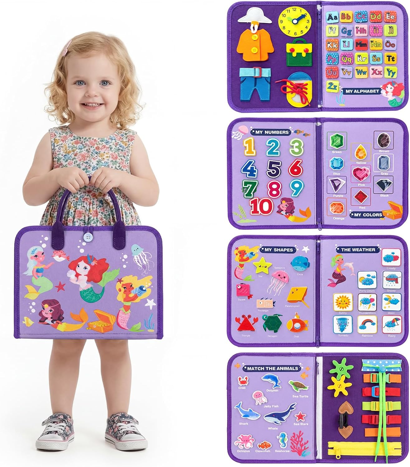 Toddler Busy Board Montessori Toys for Toddlers 1-3 2-4 Girls Birthday Gifts, Educational Activity Book Board Sensory Learning Toys, Airplane Car Travel Toys