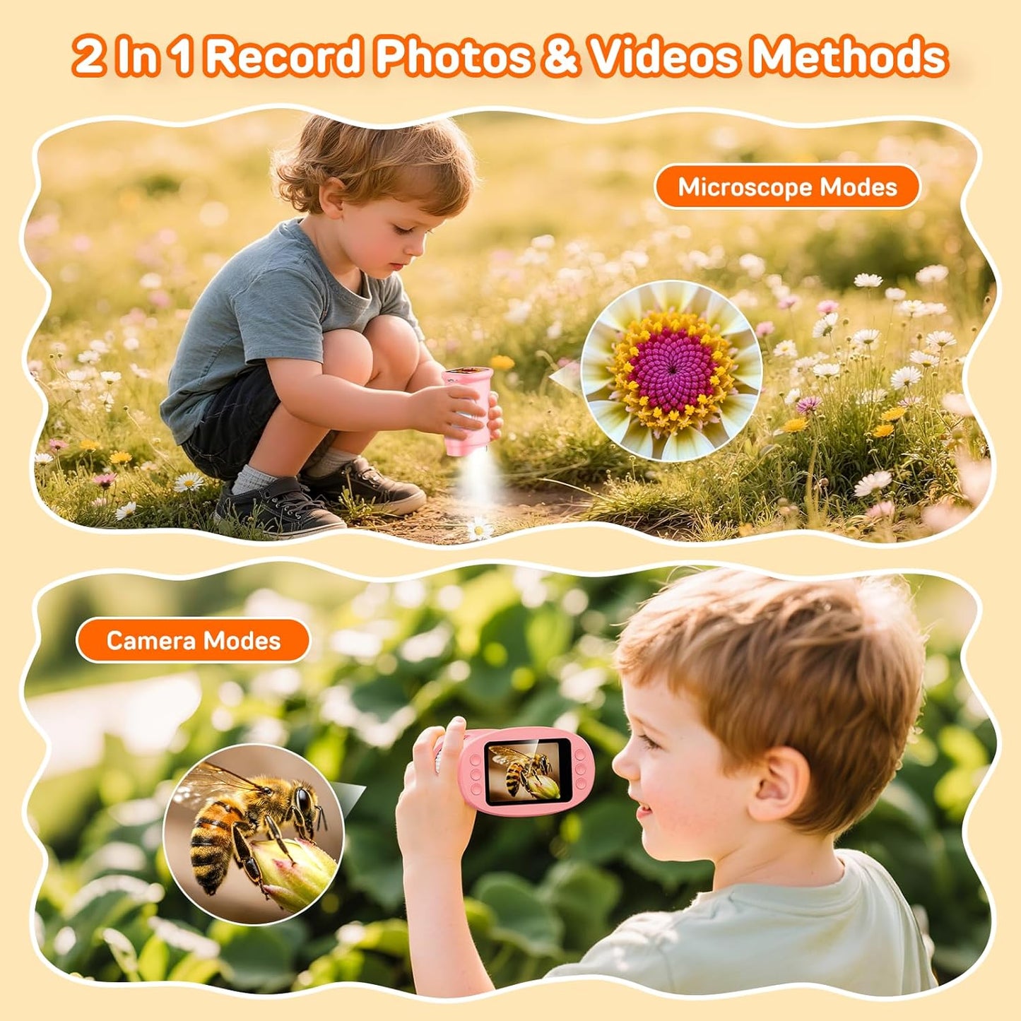 1000X Digital Handheld Microscope for Kids with 2.0" IPS Screen, Outdoor Toys Portable STEM Science Lab Gifts, Rechargeable Pocket Microscope Educational Toy for Boys & Girls Age 4-6 8-12, Orange