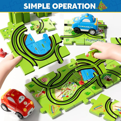 Beby Buty 64PCS Puzzle Track Car Set Toys for Kids Boys, Toddler Toys Gifts for 3 4 5 Year Old, Floor Puzzle Tracks Car for Boys Ages 3-5 4-6, for 3 4 5 6 Year Old