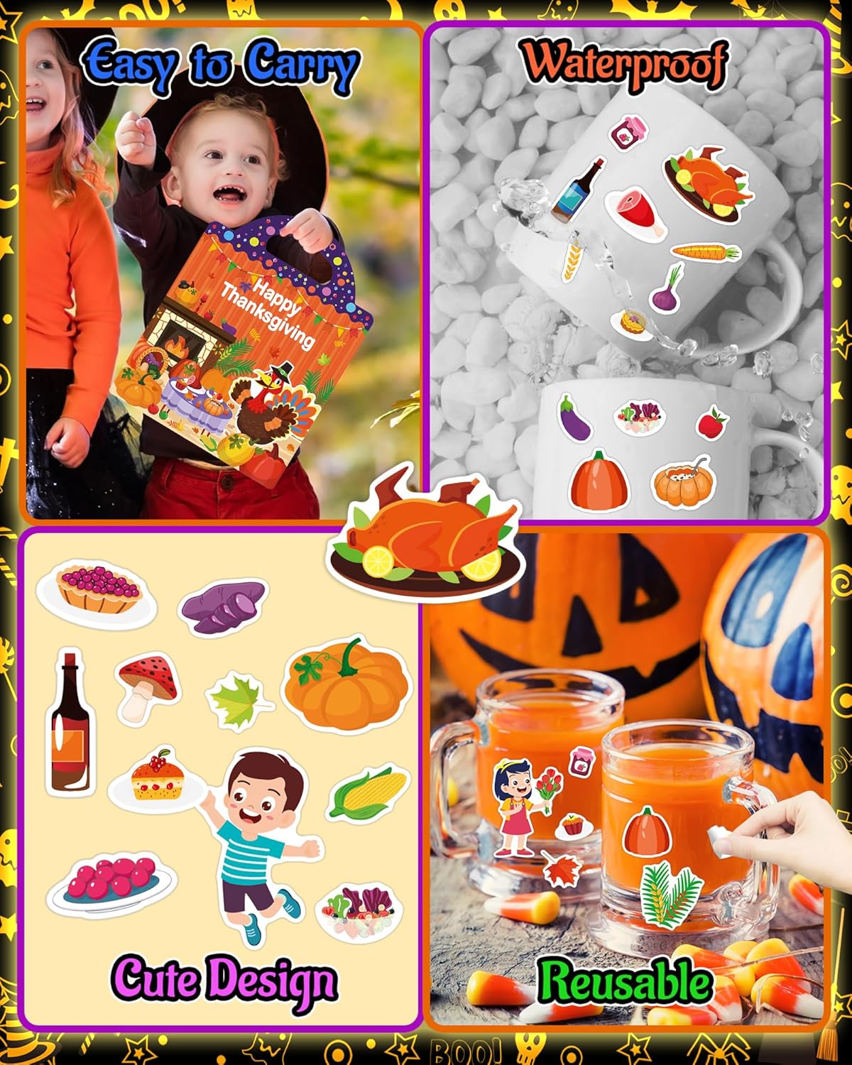 Halloween Sticker Books for Kids, Reusable Sticker Books for Toddlers, Halloween Travel Toys Acticities Crafts Birthday Gifts for Boys Girls Kids
