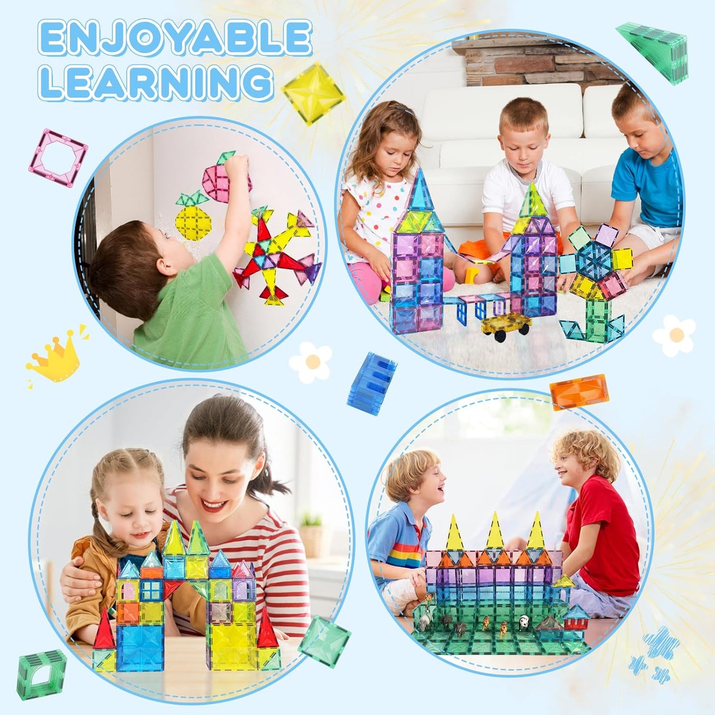 Paaxido Magnetic Tiles, 130PCS Magnetic Blocks Set with 2 Cars, 4D Diamond Magnet Building Blocks, STEM Preschool Educational Magnet Toys Gift for Kids, Boys and Girls 3 4 5 6 7 8+ Year Old