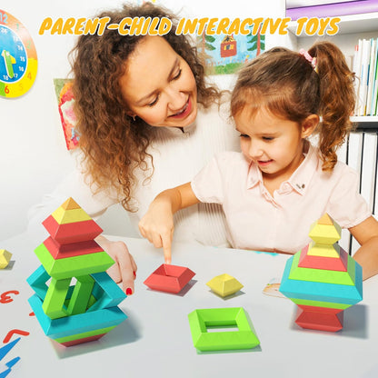 100Pcs Montessori Toys for Ages 1-3 2-5 Toddlers Kids Baby,Pyramid Stacking Building Toys,3D Preschool Learning Blocks for Kids,STEM Sensory Toy Gifts for 2-4 Year Old Boy Girl,Big Plastic Storage Box