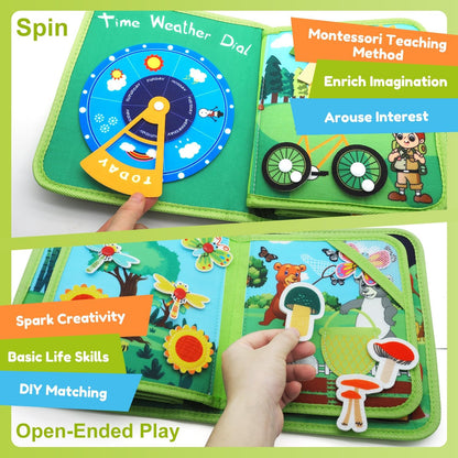 Felt Busy Book for Toddlers 1-3, Montessori Busy Board for 1 Year Old, Quiet Book Airplane Travel Toys, Sensory Early Learning Educational Toy, Road Trip Activity Books, Girls Birthday Gifts