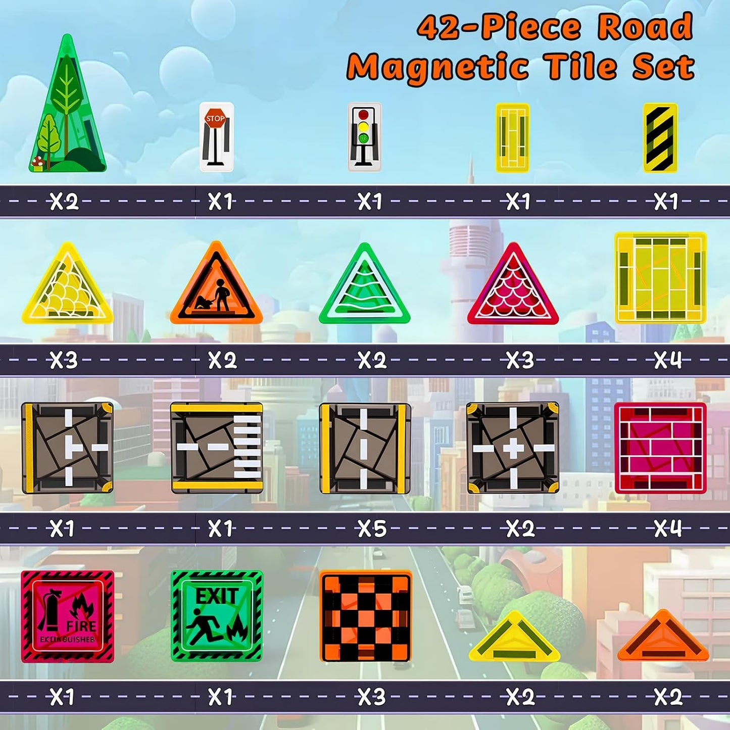 Mini Magnetic Tiles,42PCS Magnetic Building Blocks with Metal Storage Box,STEM Toys for Kids Ages 3+,Sensory Toys for Kids with Autism