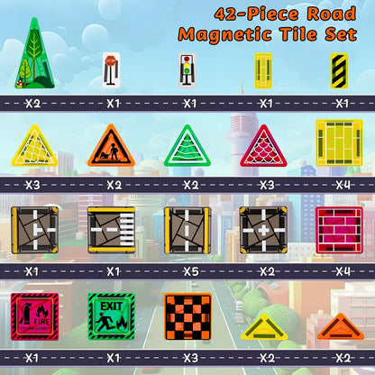 Mini Magnetic Tiles,42PCS Magnetic Building Blocks with Metal Storage Box,STEM Toys for Kids Ages 3+,Sensory Toys for Kids with Autism