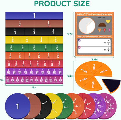 ZKOO Magnetic Fraction Tiles & Fraction Circles Activity Set, Math Manipulatives for Elementary School, Math Learning Magnets Puzzles, School Educational Resources Classroom Educational Kit