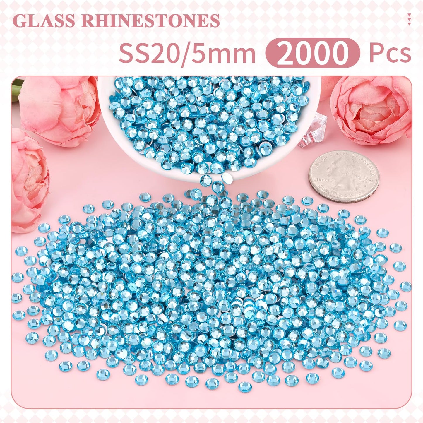 5000PCS SS6/2mm Glass Crystal Rhinestones (Clear), Bedazzling Flatback Rhinestones for Crafting DIY Crafts Nail Art Makeup Decoration, Gems Diamond Charms for Tumbler Shoes Clothing Mug