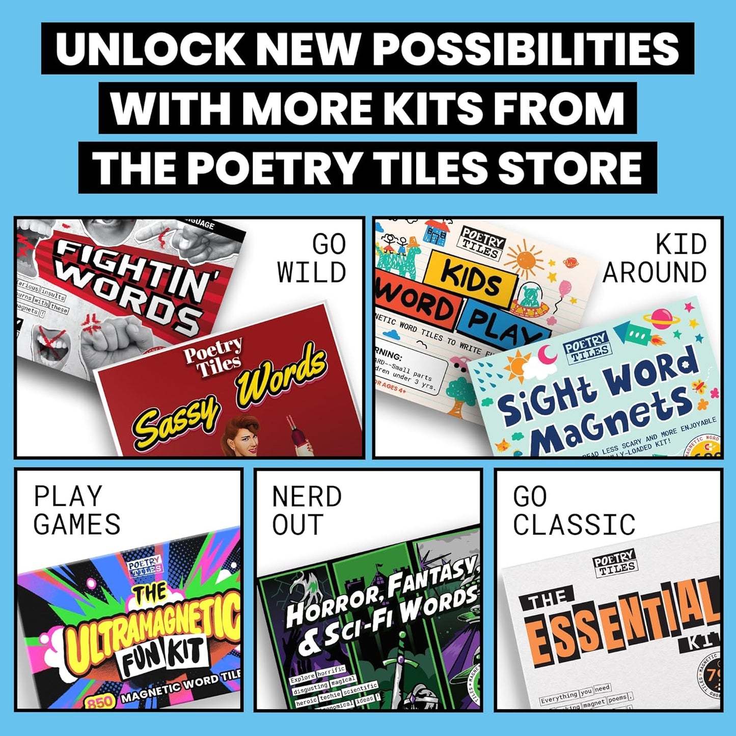 Poetry Tiles – 536 Emotion and Feeling Word Magnets for Refrigerator Stories and Poems – Fun Themed Magnetic Words for Joy, Happiness, and Self Expression for Adults and Kids